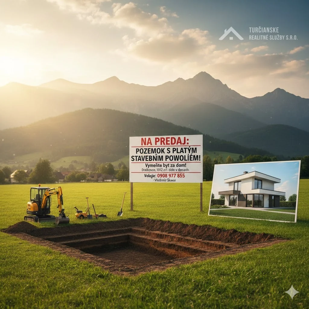 Predám pozemok s projektom a stavebným povolením, Dražkovce – Možná výmena za byt v Martine!